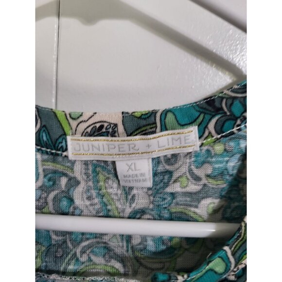 JUNIPER + LIME Womens XL Sleeveless Blouse Pleated Paisley Print Green Blue - Picture 5 of 8